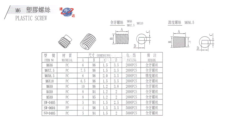 塑胶止付螺丝尺寸图纸