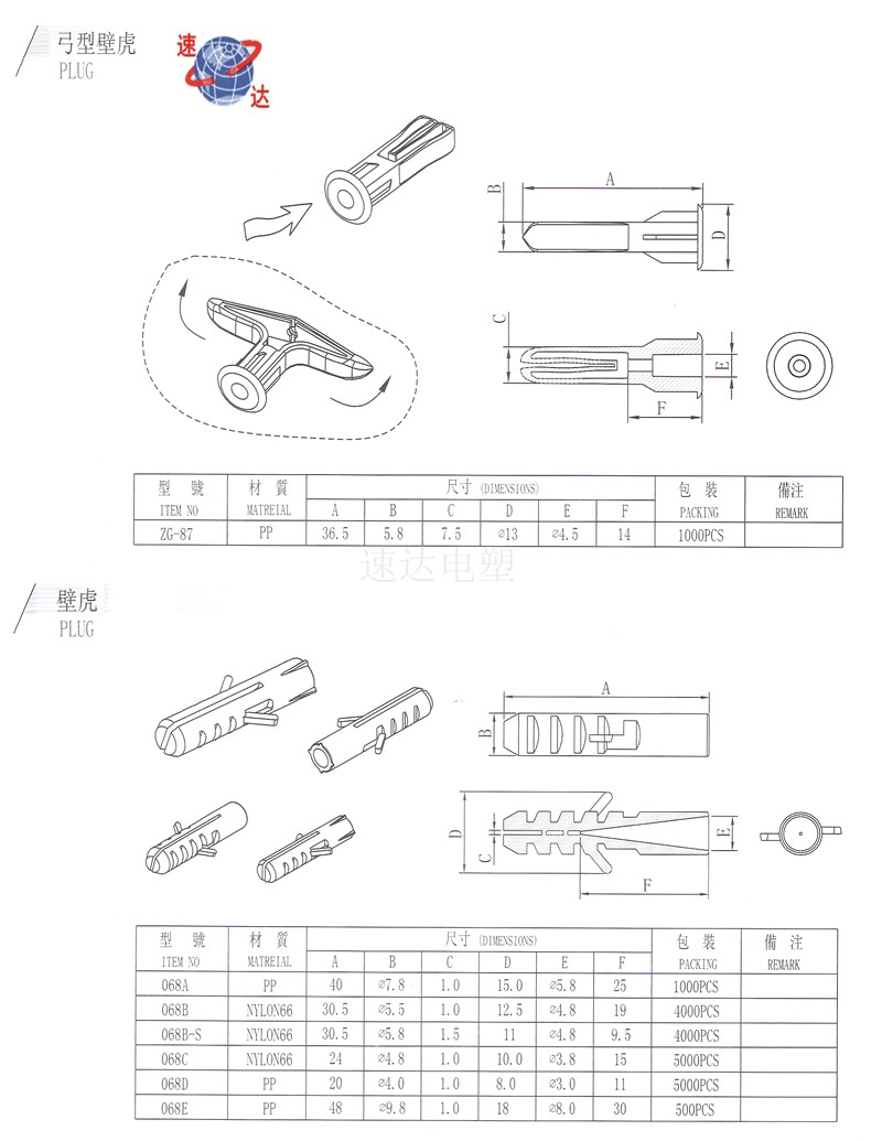 塑胶墙塞/壁虎尺寸图纸